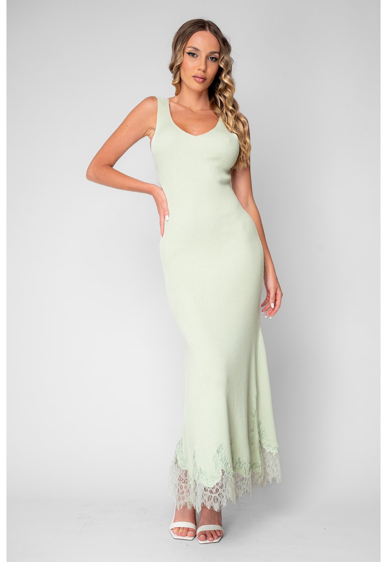 Rochie lunga tricotata cu dantela Mint 20891 - Verde menta