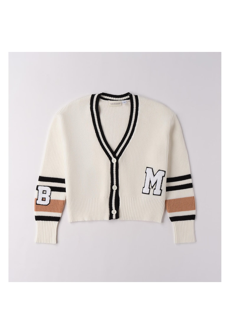 Cardigan Stil Varsity cu Aplicatii Terry