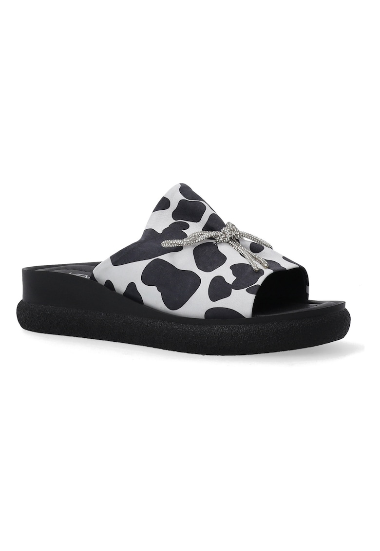 Papuci din piele cu model si talpa wedge