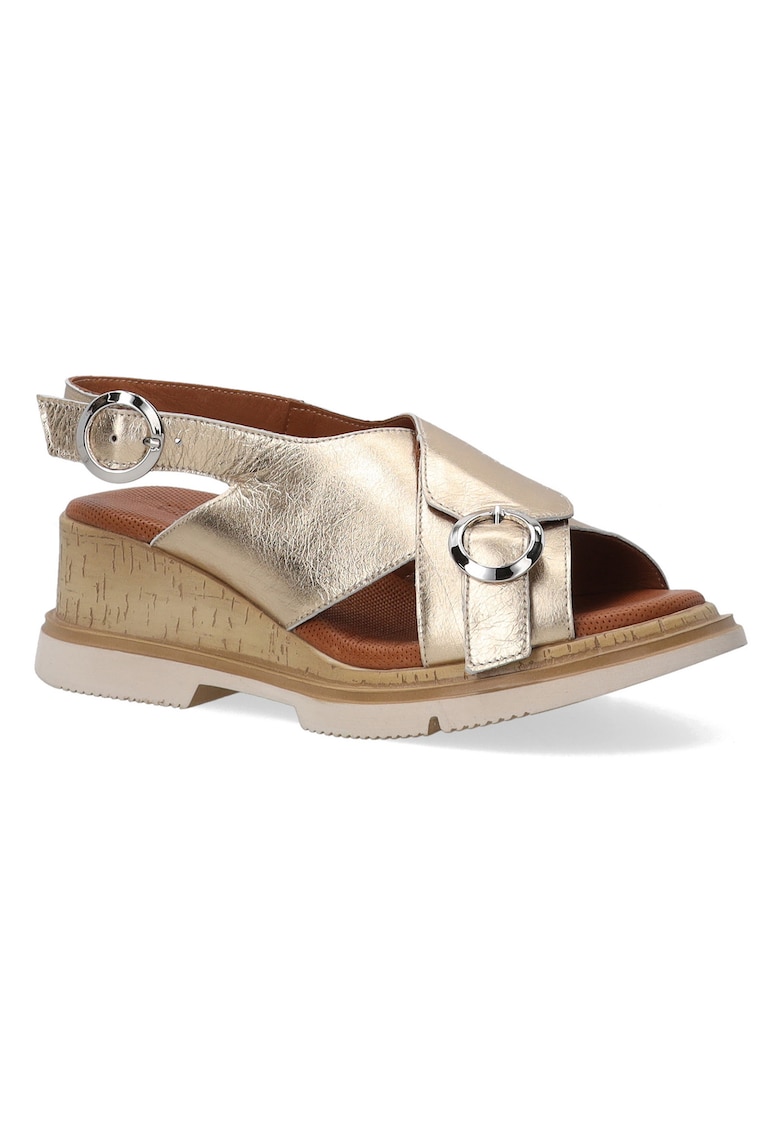 Sandale din piele cu talpe wedge si barete incrucisate