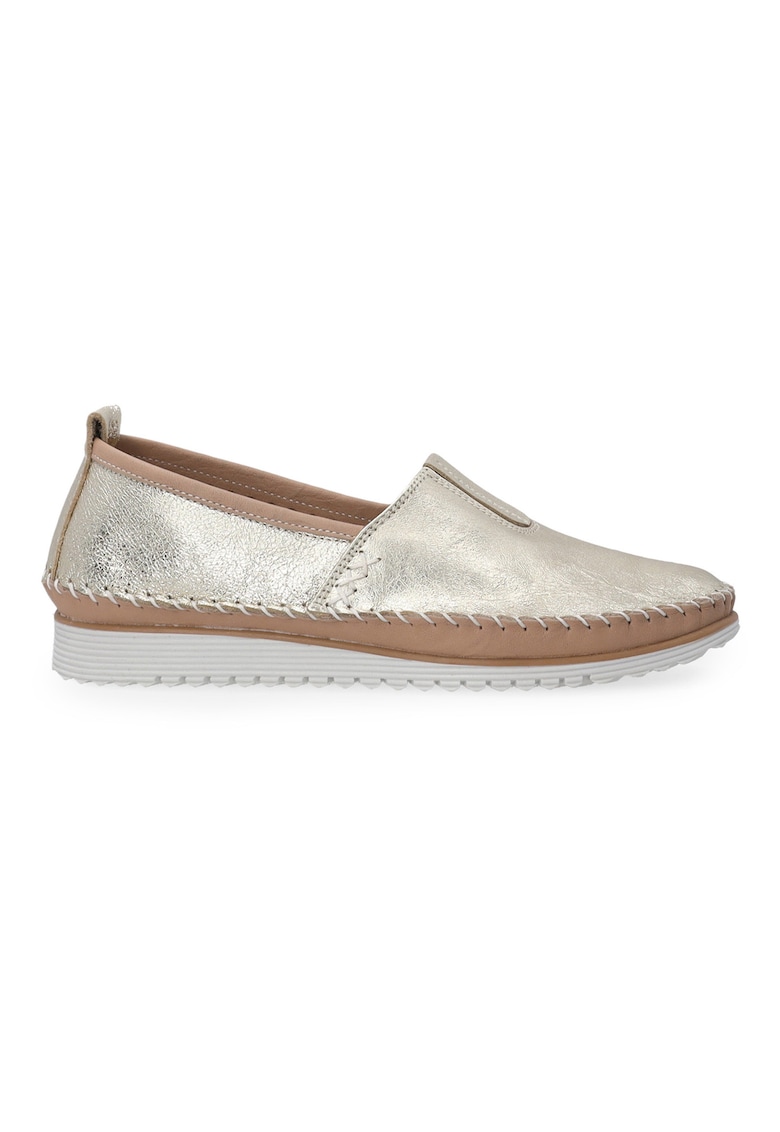 Pantofi tip loafer din piele naturala cu aspect metalizat