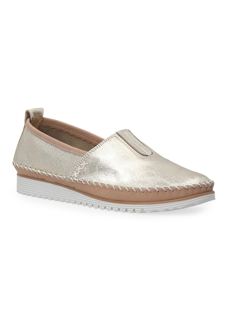 Pantofi tip loafer din piele naturala cu aspect metalizat - Auriu