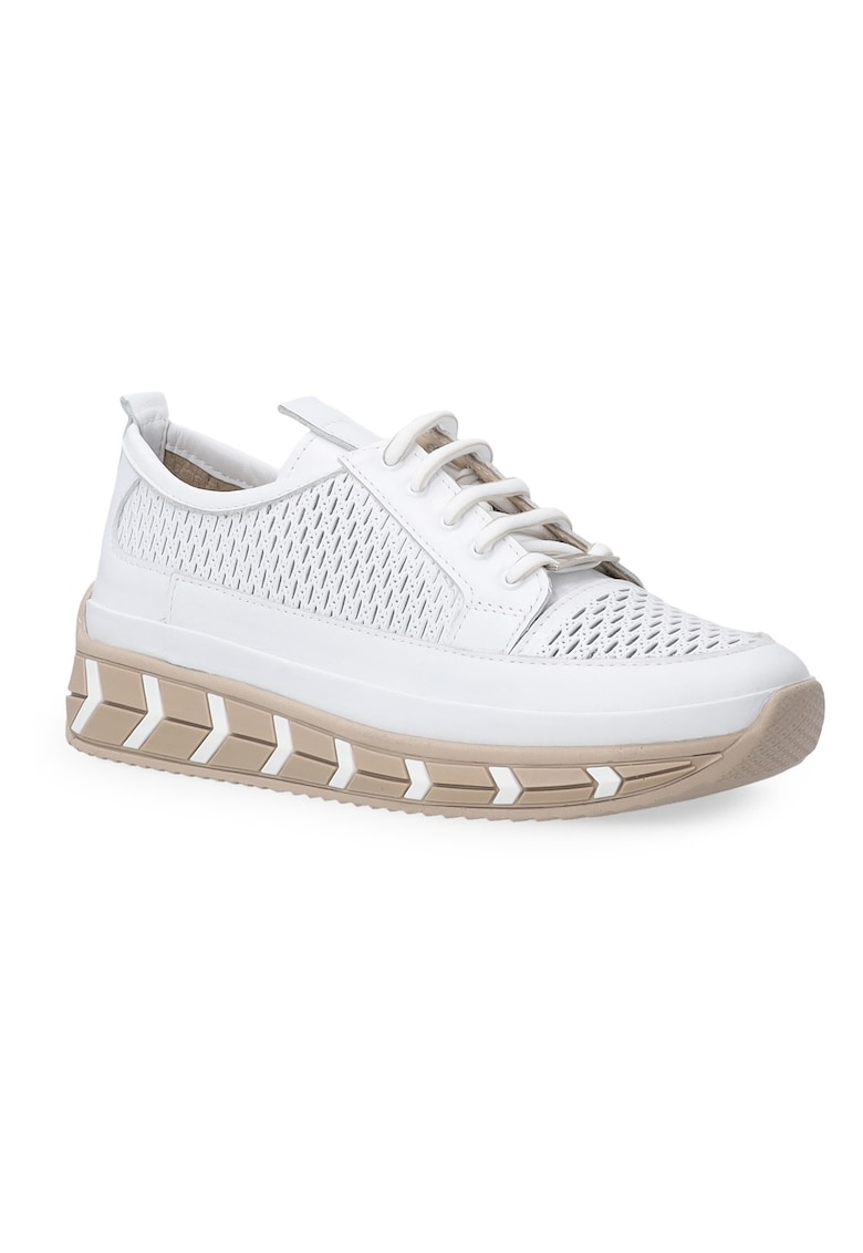 Pantofi sport din piele cu talpa wedge si perforatii decorative
