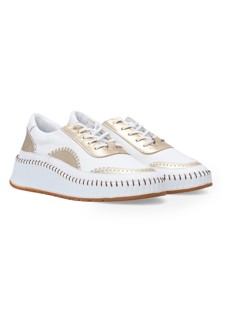 Pantofi sport wedge din piele cu insertii aurii
