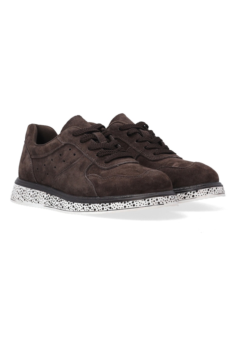 Pantofi sport din piele intoarsa cu profil jos si model pe talpa
