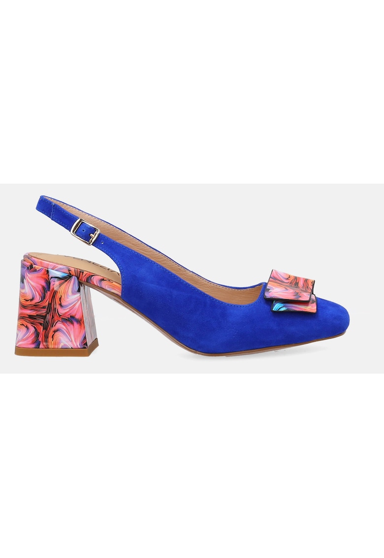 Pantofi cu toc din piele intoarsa cu imprimeu abstract