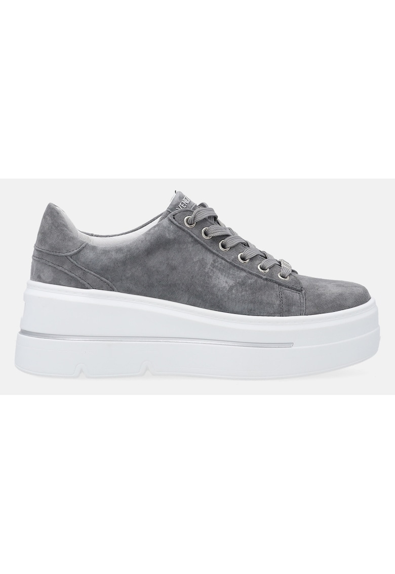 Pantofi sport flatform din piele intoarsa cu logo metalic