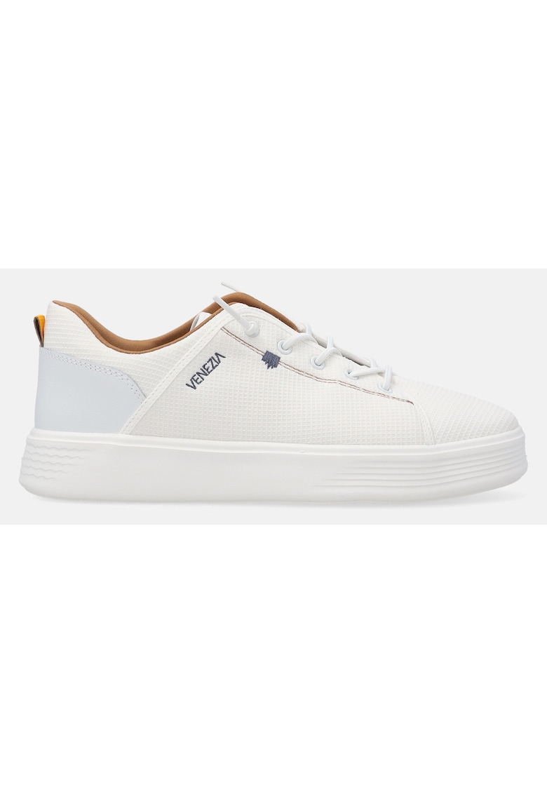 Pantofi sport uni din material textil cu flatforma - Alb