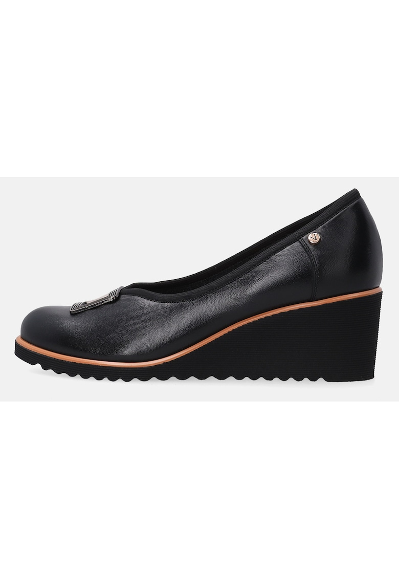 Pantofi wedge din piele cu detaliu metalic -