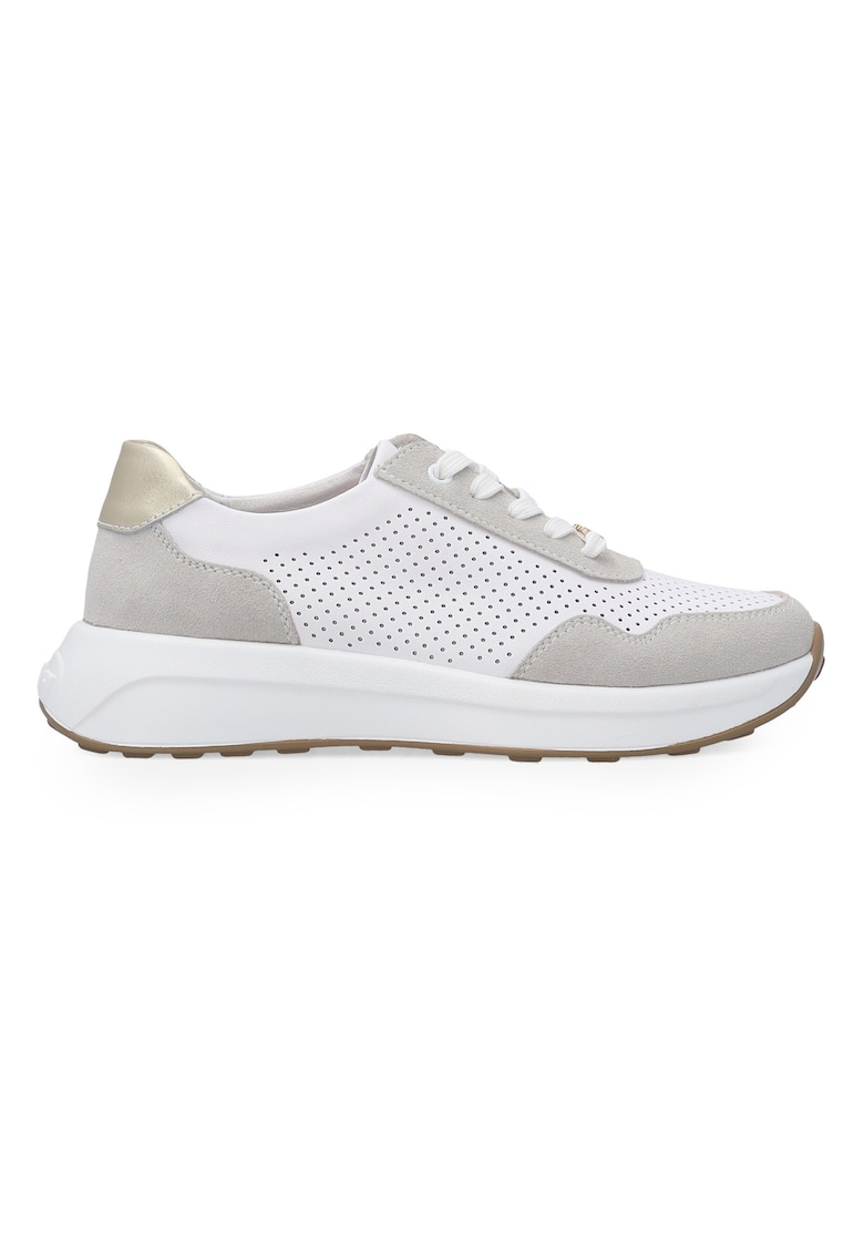Pantofi sport wedge din piele si piele intoarsa cu aspect perforat