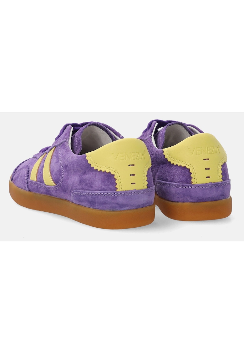 Pantofi sport din piele intoarsa cu detalii din piele naturala - Mov/Galben