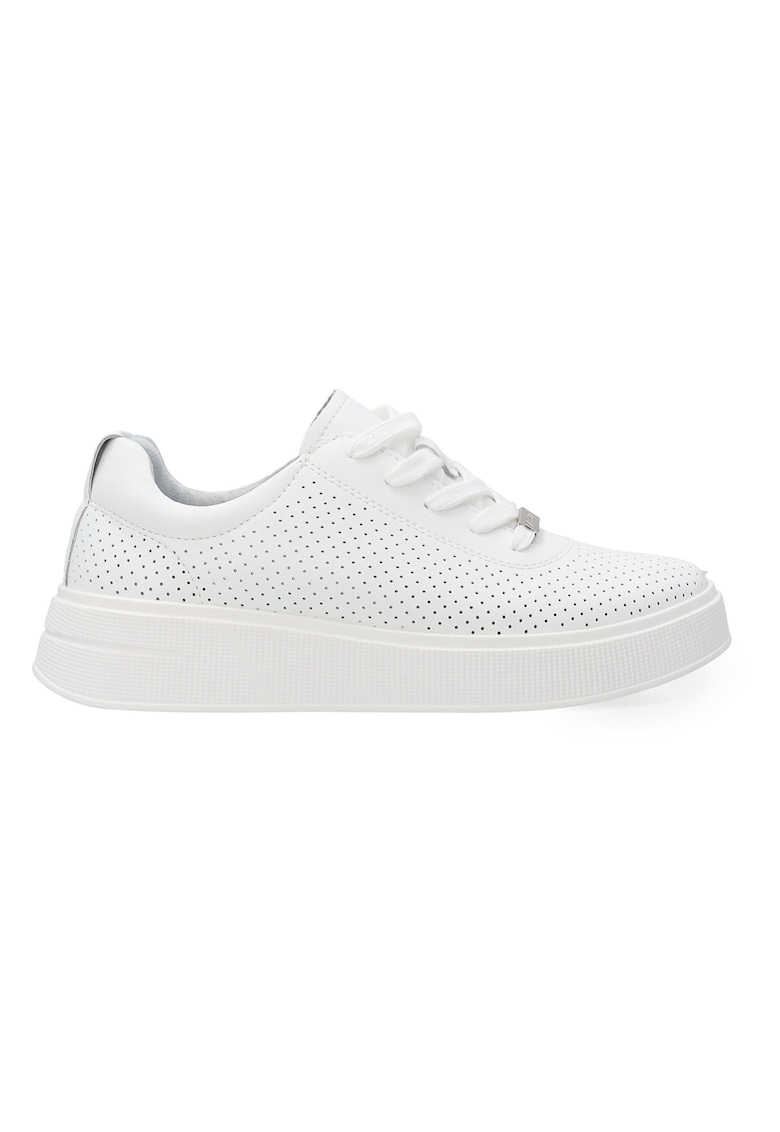 Pantofi sport din piele cu model uni si perforatii