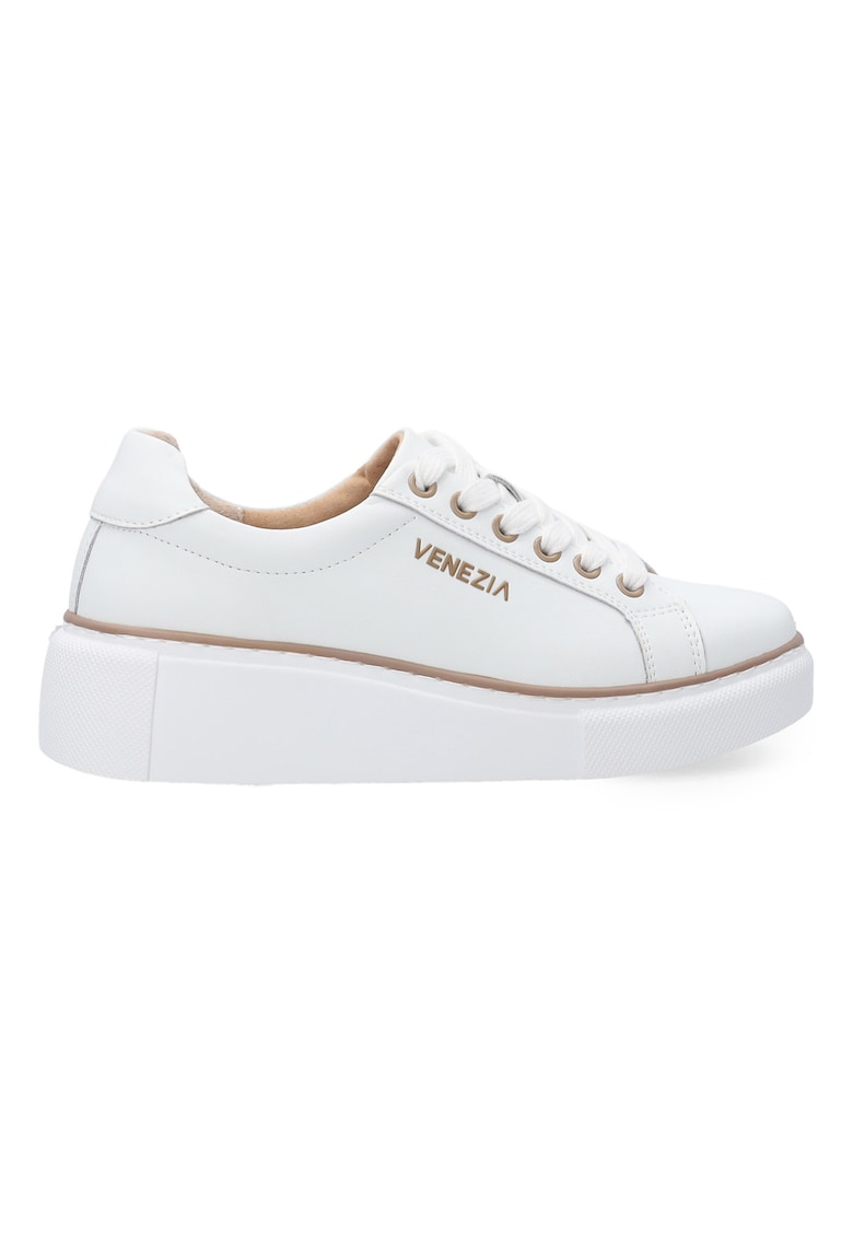 Pantofi sport din piele cu talpa wedge si detaliu logo