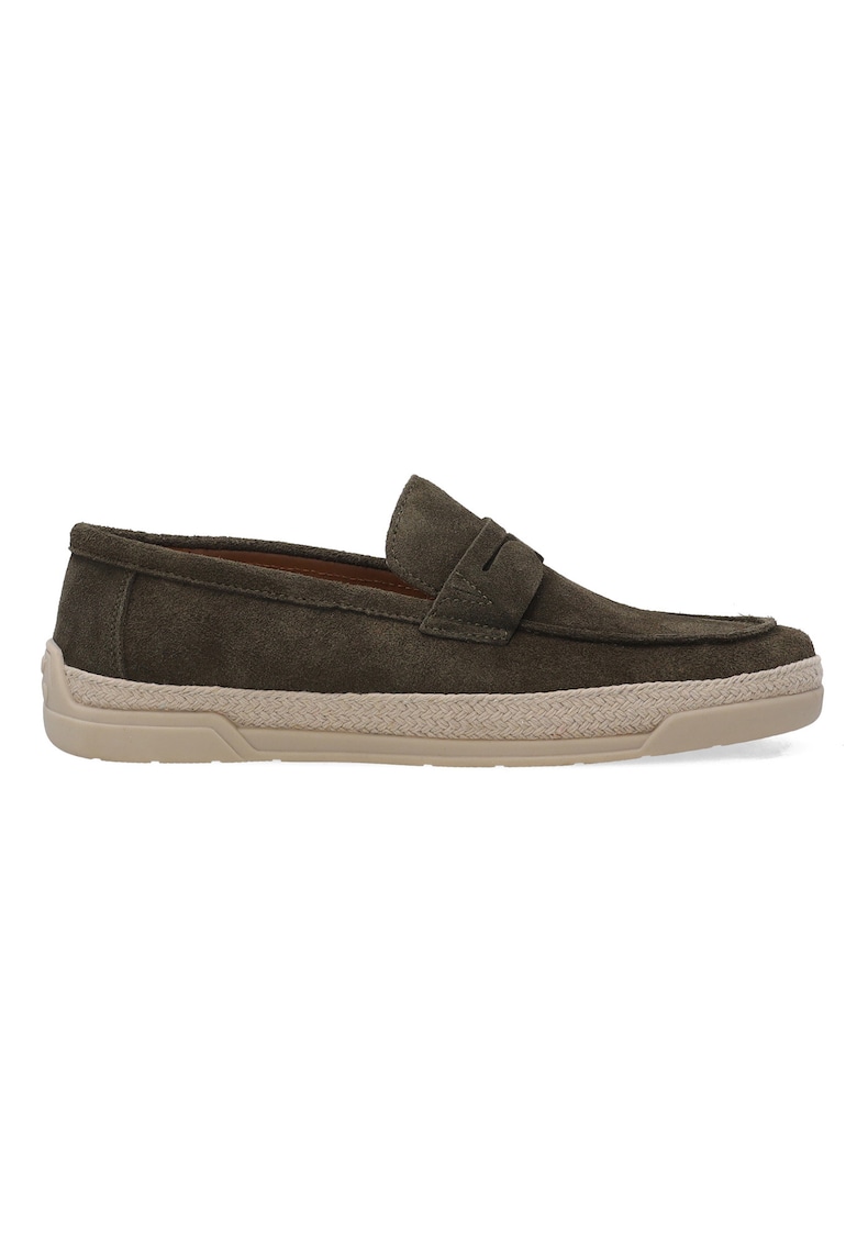 Pantofi loafers din piele intoarsa cu detaliu textil