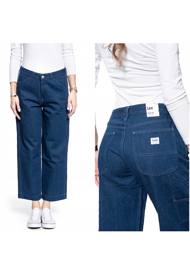 Blugi Dama - Wide Leg Carpenter - Mom Jeans - Talie Inalta - 5 Buzunare - Lungi - Fermoar - Bumbac - WS US - Albastru