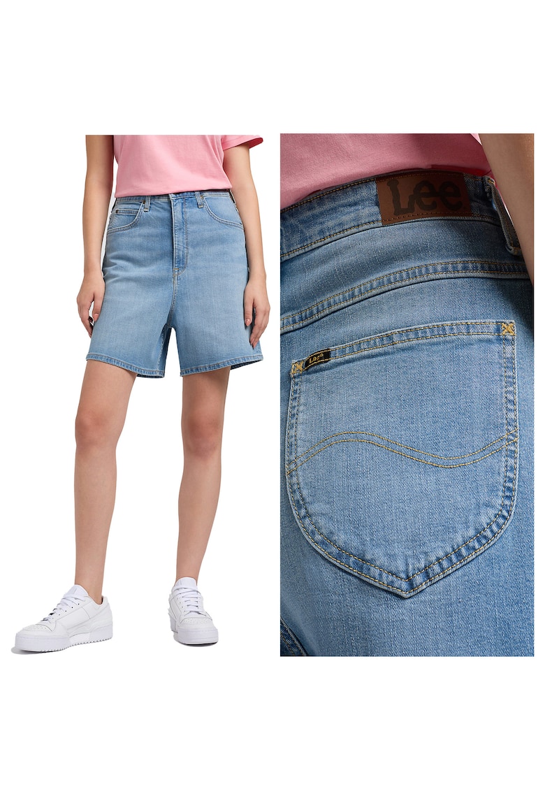 Blugi Scurti Dama - Lee Stella Short - Regular Fit - Fermoar - Lungime Scurta - Denim Aspect - Buzunare Frontale Si La Spate - Bumbac - W28 - Albastru