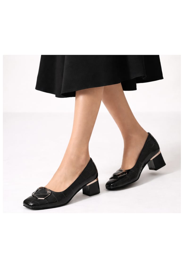 Pantofi eleganti - dama - 0059-15 negru - piele lacuita - cu toc - Negru