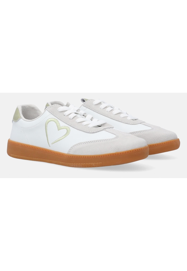 pantofi sport cu insertii din piele intoarsa si detaliu brodat