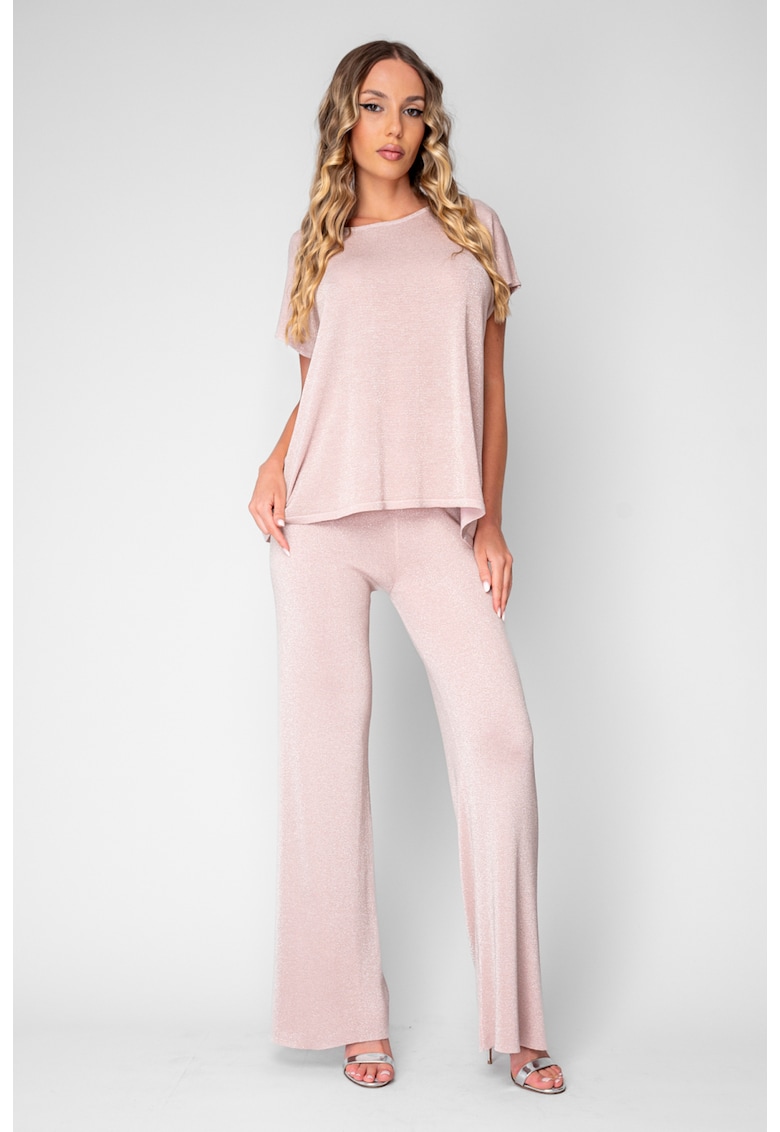 Set Tricou tricotat fin si Pantalon lung Rose/Silver 20884 - Roz/Argintiu