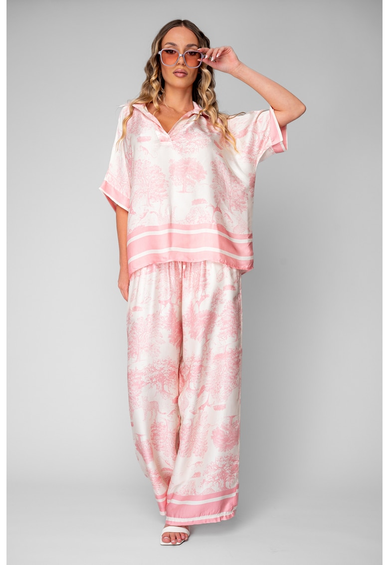 Set Shells Bluza si pantalon lung din mix matase Off White/Rose 20897 - Roz/Bej deschis