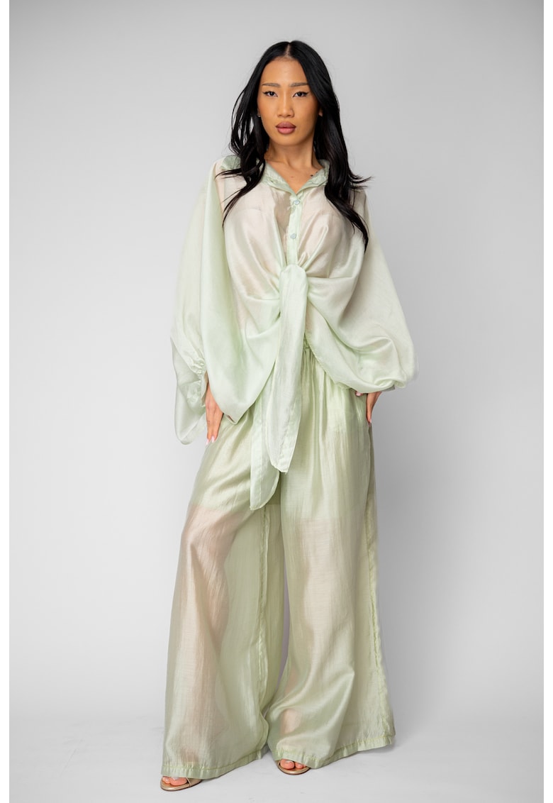 Set camasa si Pantalon lung din mix matase Light Olive 20895 - Verde masliniu