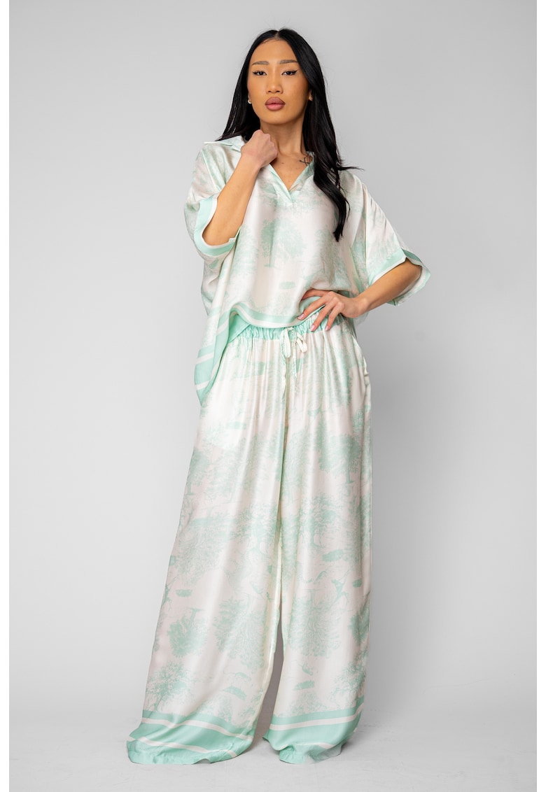 Set Shells Bluza si pantalon lung din mix matase Off White/Mint 20898 - Alb/Verde