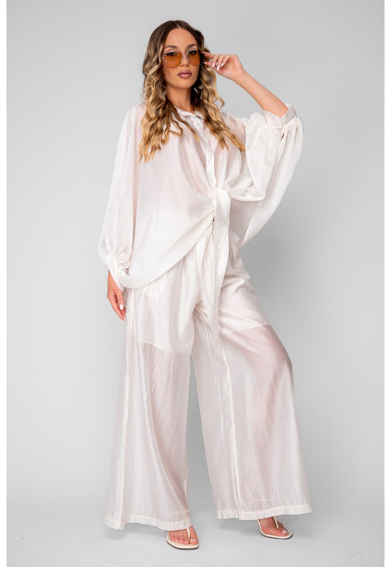 Set camasa si Pantalon lung din mix matase Off White 20896 - Alb