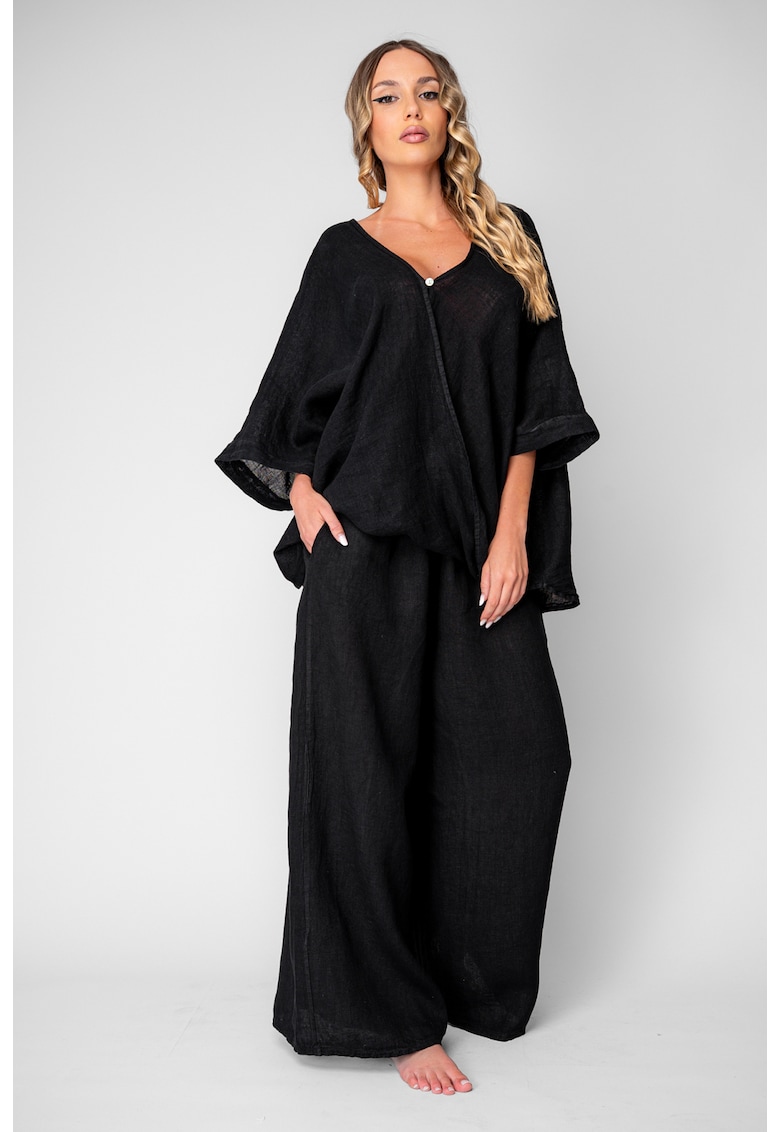 Set Bluza asimetrica si Pantalon lung din 100% in Black 20809 - Negru