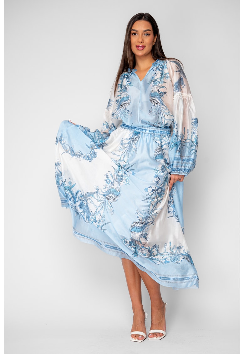 Set Bluza si Fusta lunga Off White/Blue 20820 - Alb/Albastru