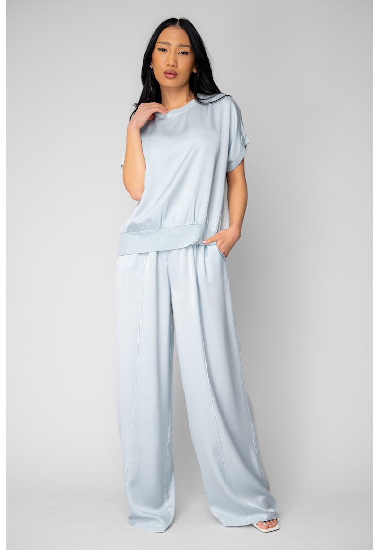 Set Bluza si pantalon lung din mix matase Sky Blue 20844 - Albastru deschis