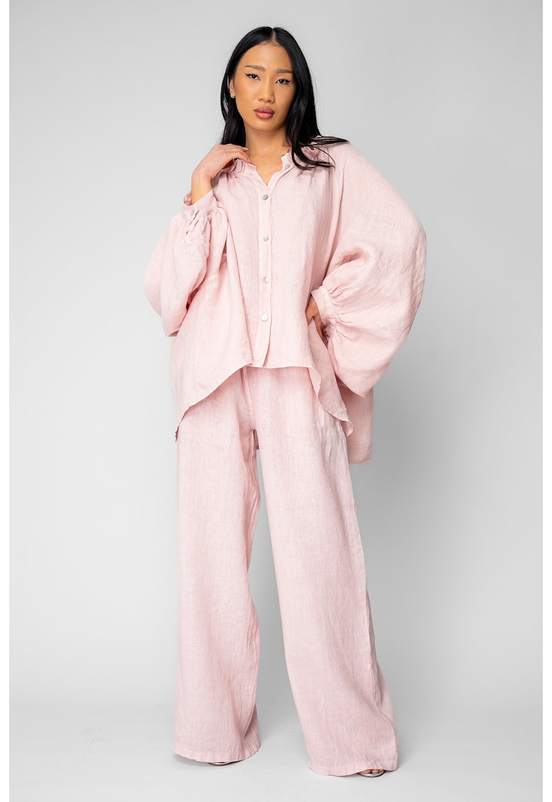 Set Camasa asimetrica si Pantalon lung din 100% in Rose 20873 - Roz