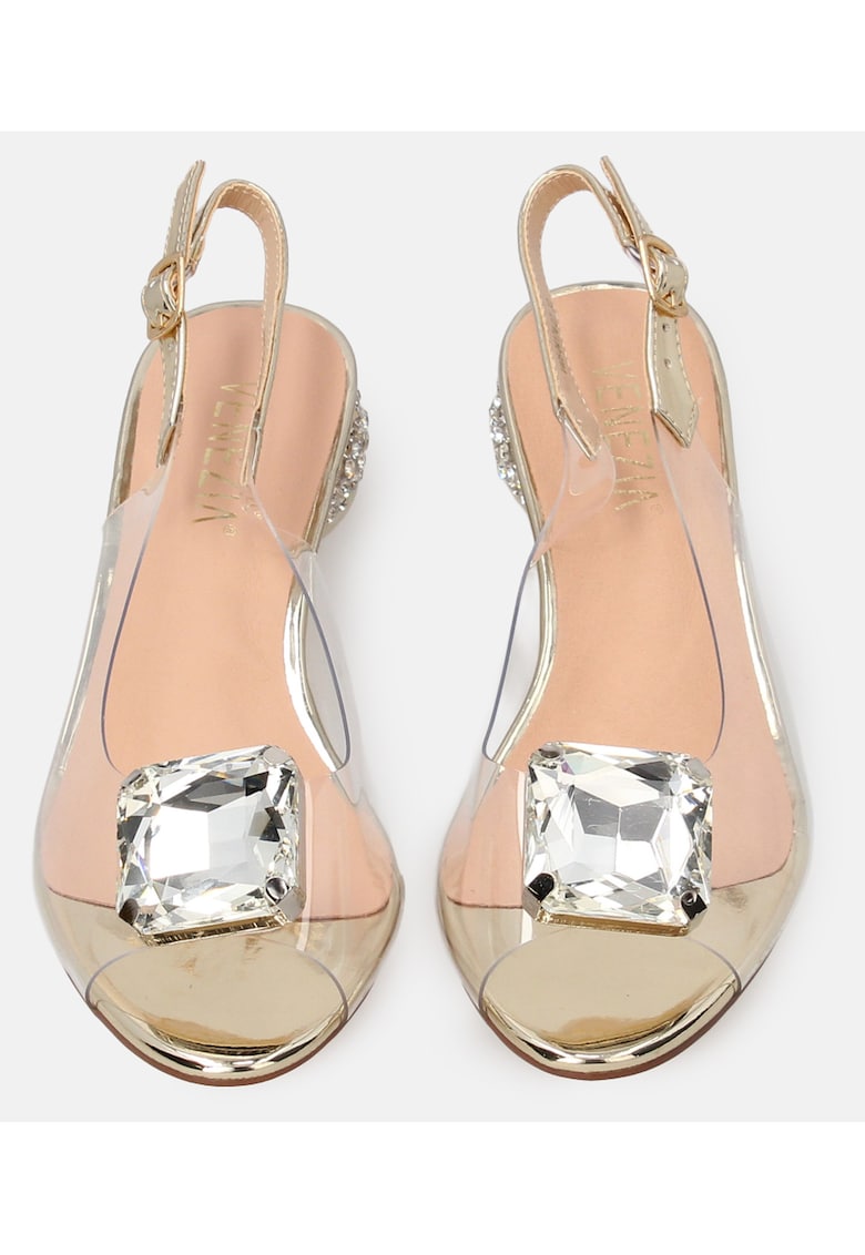 Sandale transparente decorate cu cristale