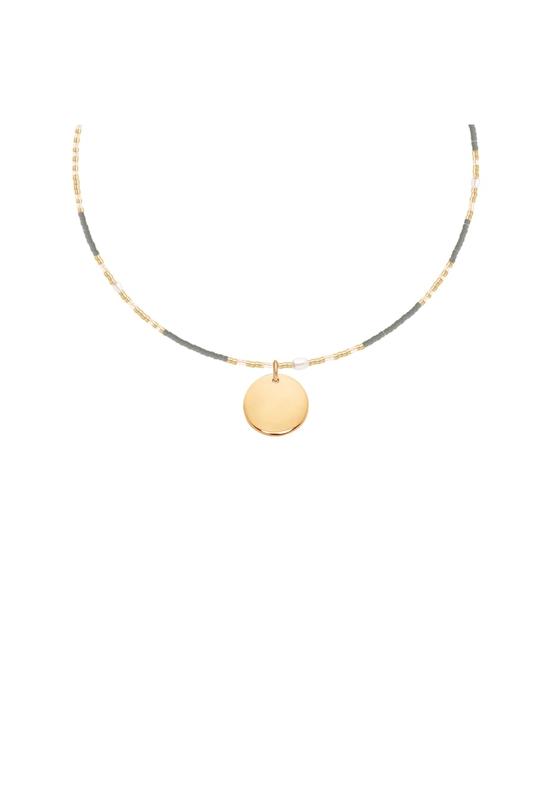 Colier placat cu aur si decorat cu perla si margele