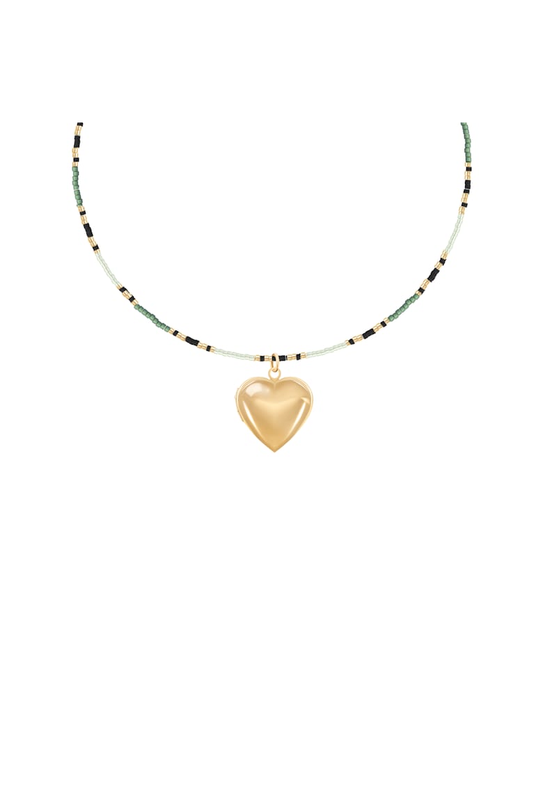 Colier decorat cu margele si pandantiv in forma de inima
