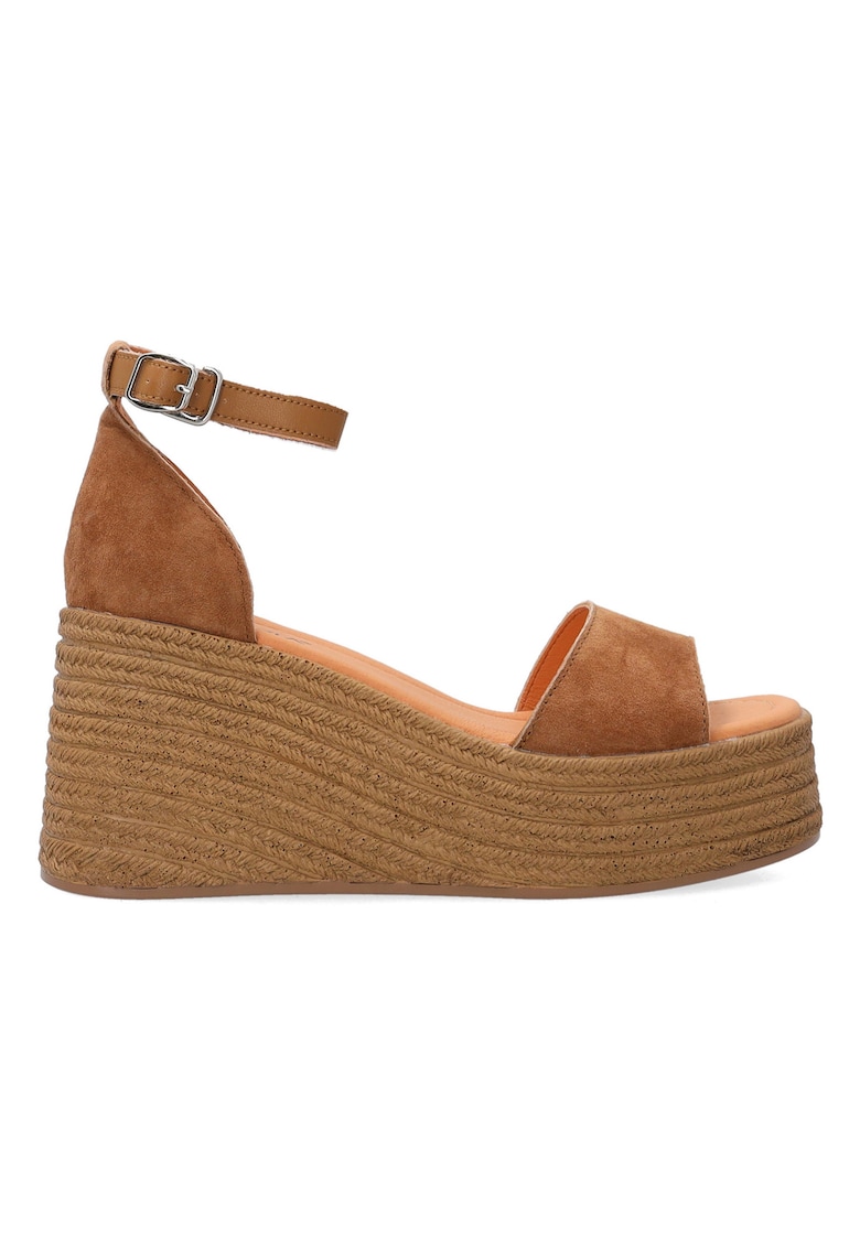 Sandale din piele intoarsa cu talpa wedge si bareta la glezna