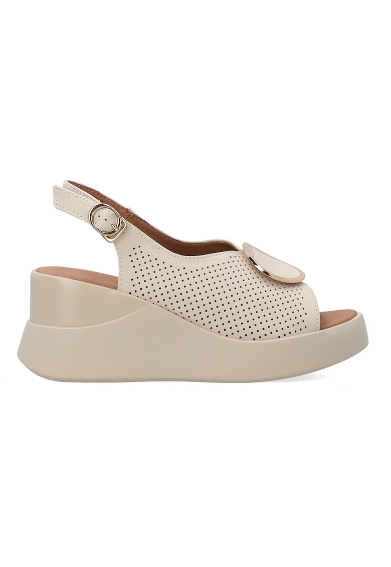 Sandale din piele cu detalii perforate si talpa wedge