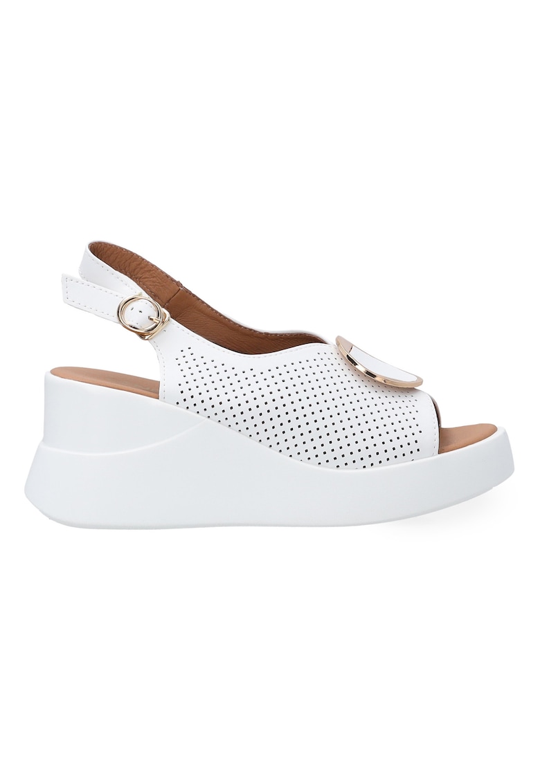 Sandale din piele cu perforatii si talpa wedge