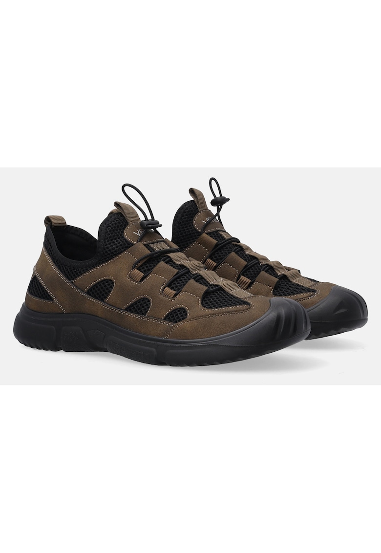 Pantofi sport slip on cu insertii din plasa - Maro