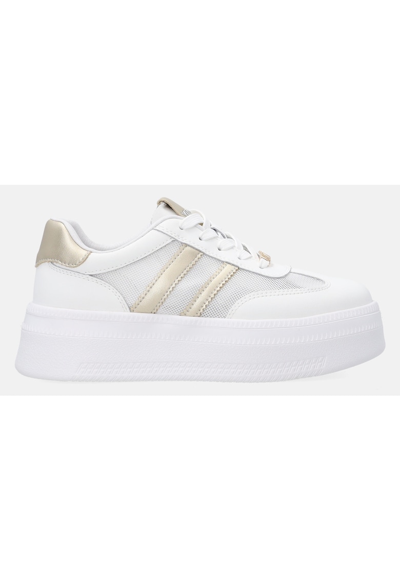 Pantofi sport flatform din piele cu insertii de plasa