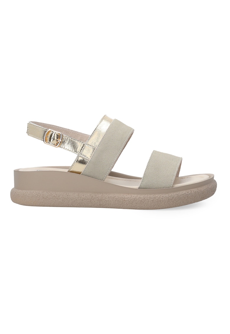 Sandale din piele intoarsa cu talpa wedge si catarama