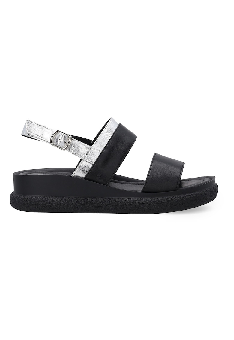 Sandale cu talpa wedge si insertii cu aspect metalizat