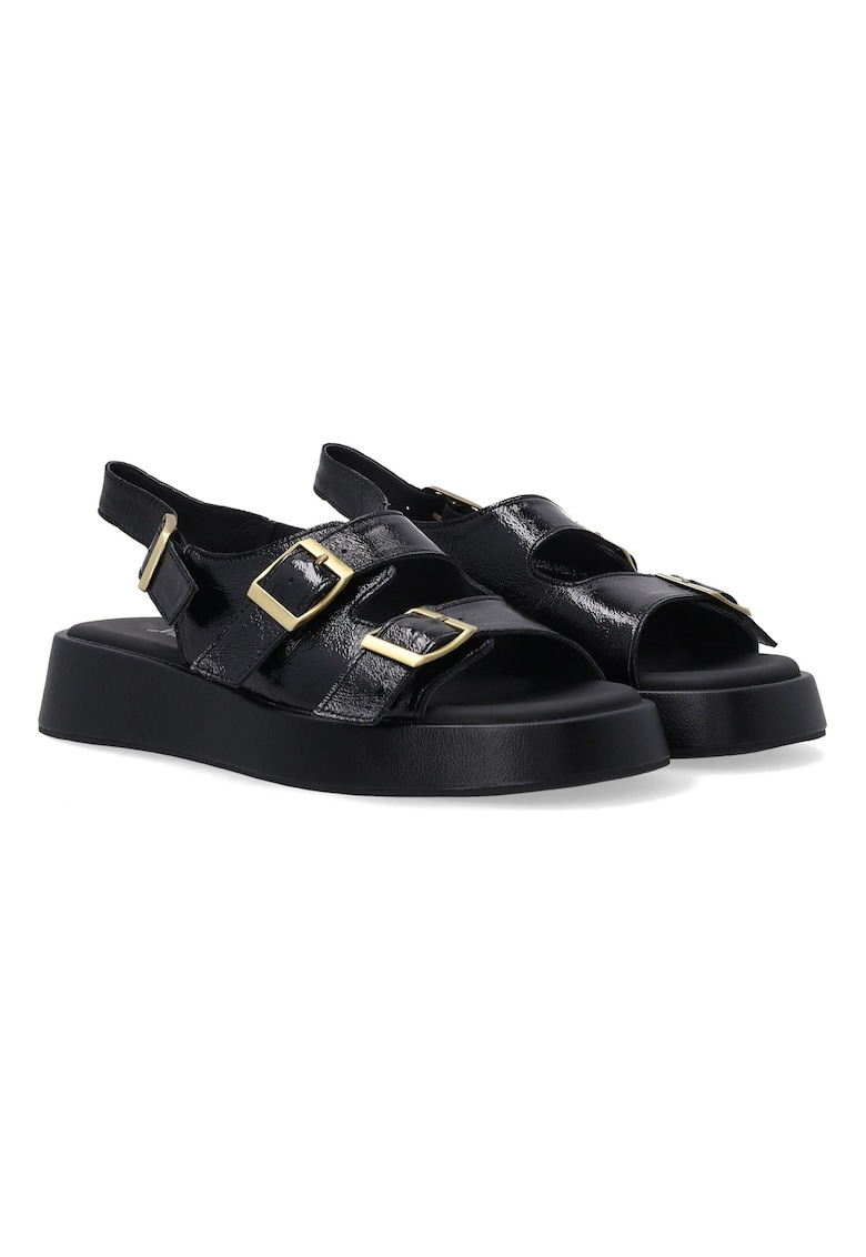 Sandale din piele cu catarama si talpa wedge