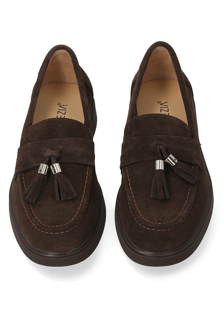 Pantofi loafer din piele intoarsa cu franjuri