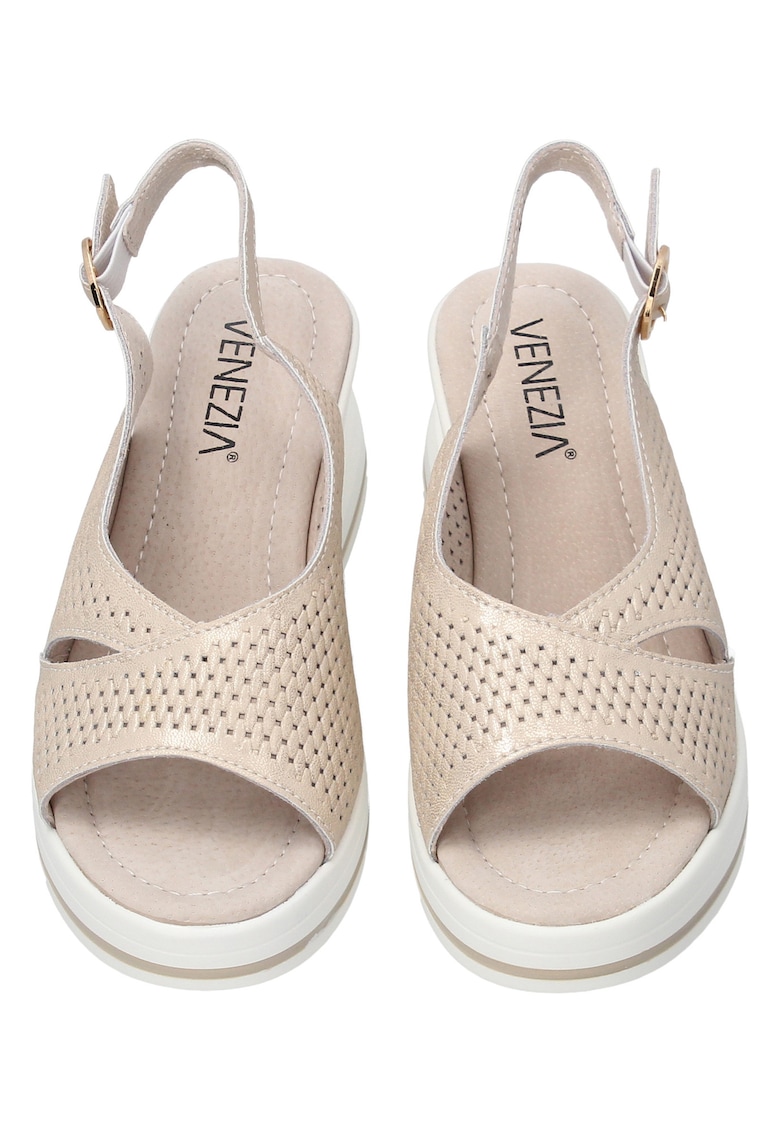 Sandale wedge din piele naturala cu perforatii