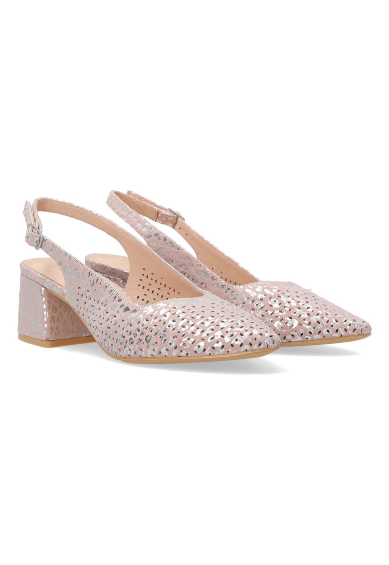Pantofi slingback cu toc masiv si perforatii