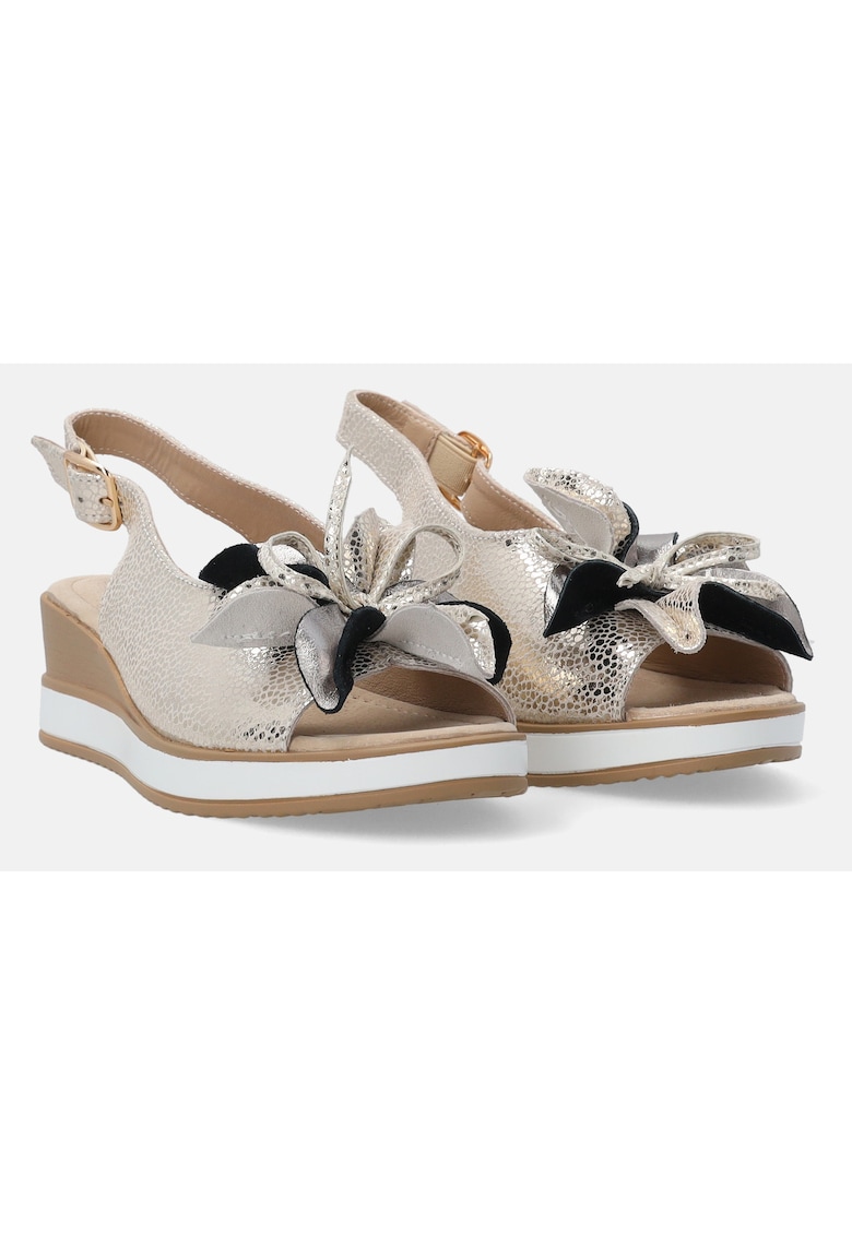 Sandale slingback din piele cu aspect metalic