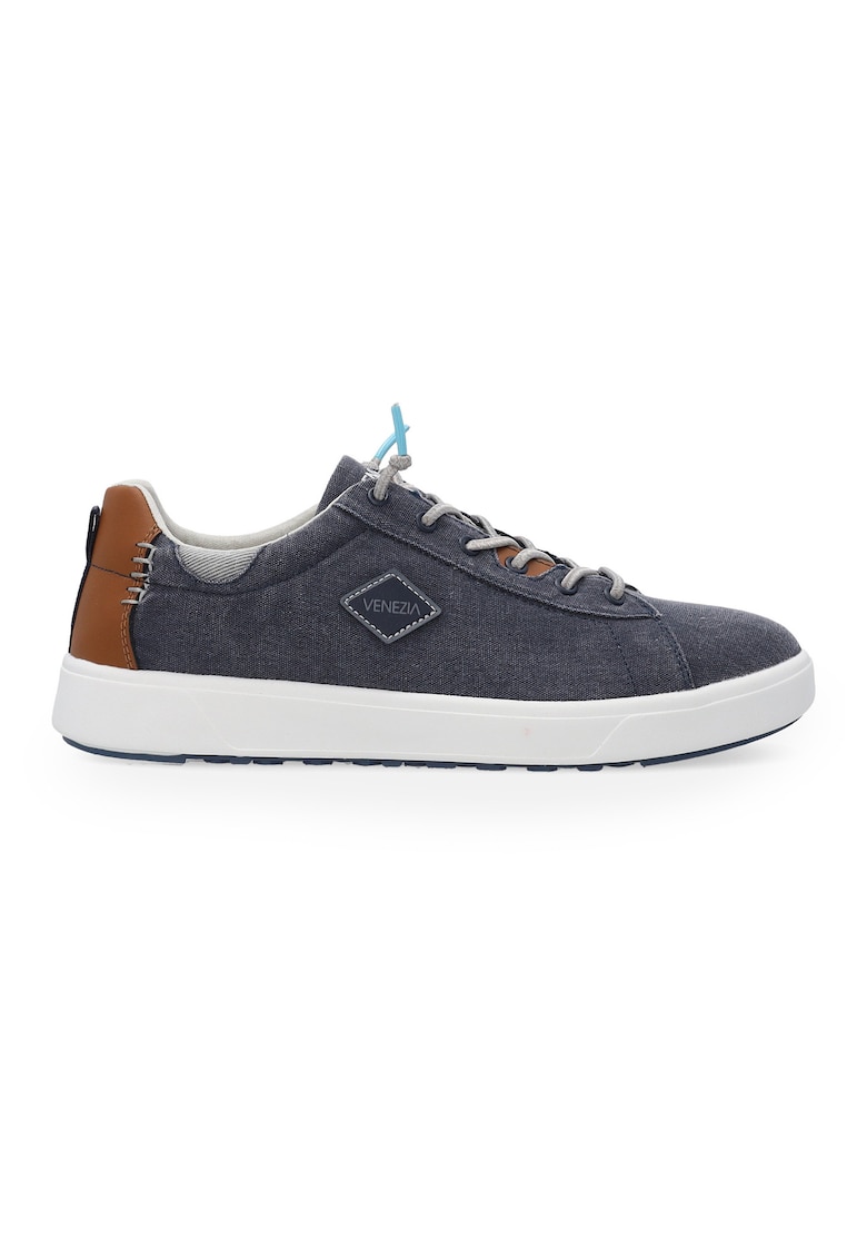 Pantofi sport din denim cu garnitura de piele la spate