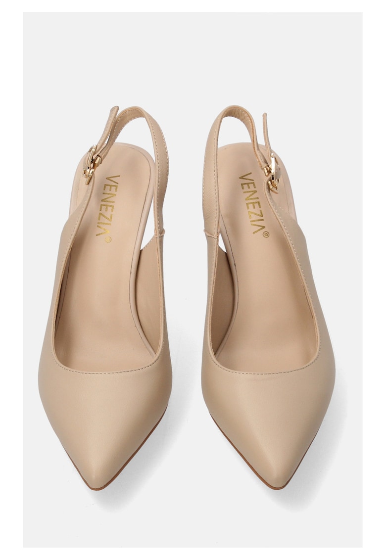 Pantofi cu toc slingback din piele naturala
