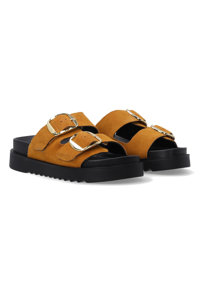 Papuci din piele intoarsa cu catarame