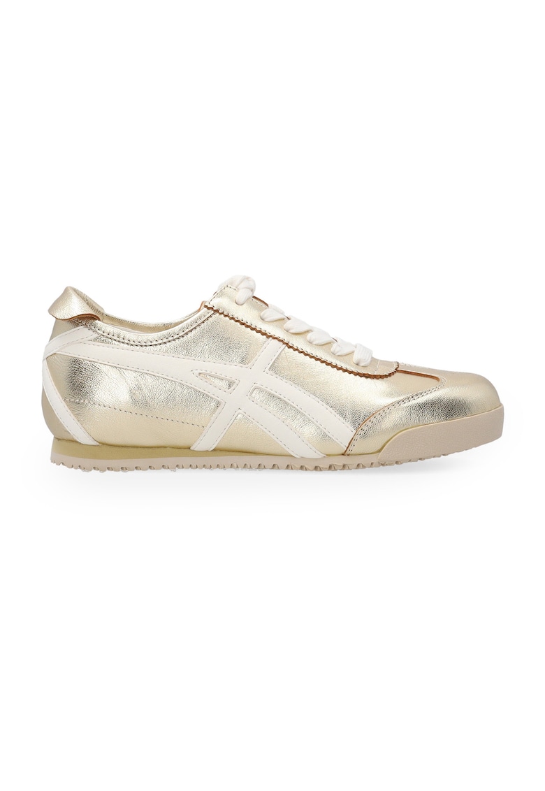 Pantofi sport din piele cu aspect metalic si varf rotund
